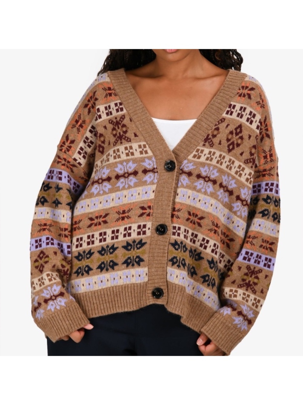 WEEKEND MAXMARA Brown Pattern Knitted Cardigan. Oversized. Alpaca wool